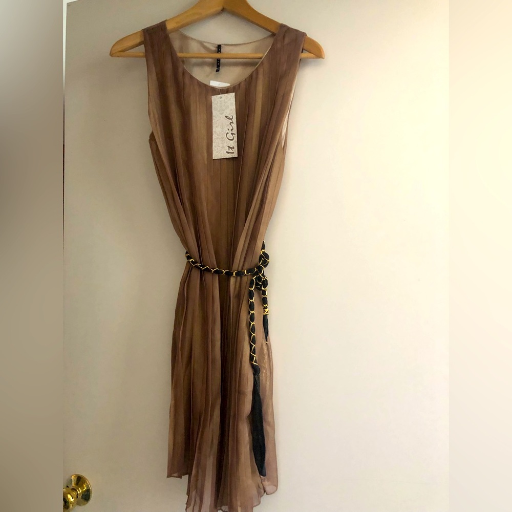 Pleated chrome dress, new with tags, cocktail dress. Small.